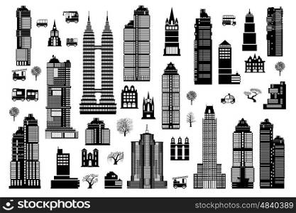 A set of urban high-rise buildings of skyscrapers houses. set of urban buildings