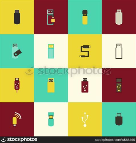 A set of usb icons in the flat style. Vector illustration