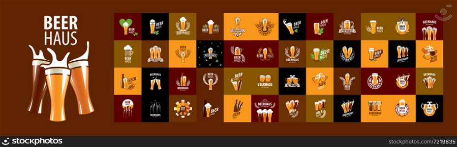 A set of vector Beer logos on different colored backgrounds.. A set of vector Beer logos on different colored backgrounds