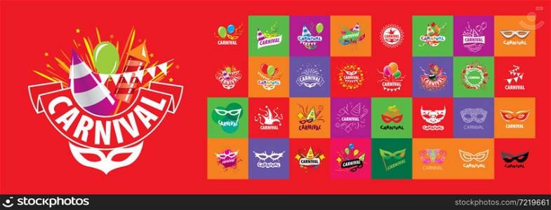 A set of vector carnival logos on different colored backgrounds.. A set of vector carnival logos on different colored backgrounds