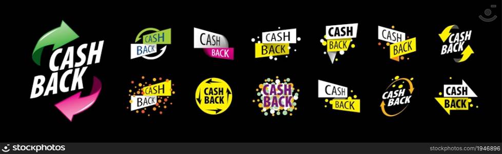 A set of vector cashback icons on a black background.. A set of vector cashback icons on a black background