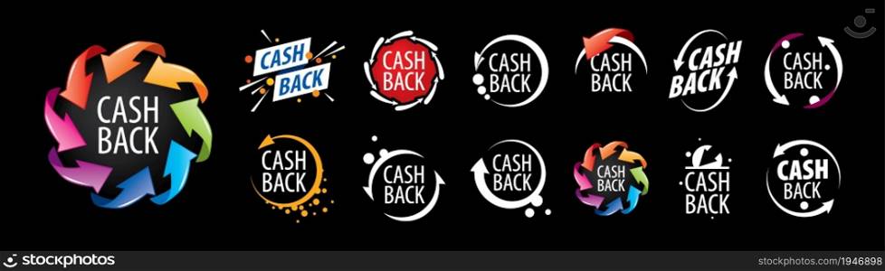 A set of vector cashback icons on a black background.. A set of vector cashback icons on a black background