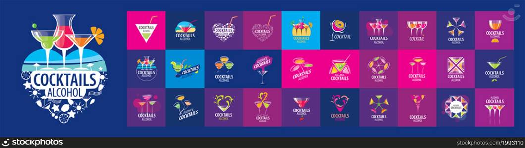 A set of vector Cocktail logos on different colored backgrounds.. A set of vector Cocktail logos on different colored backgrounds