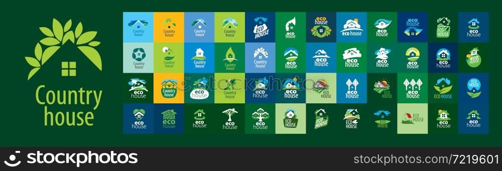 A set of vector Country House logos on a green background.. A set of vector Country House logos on a green background