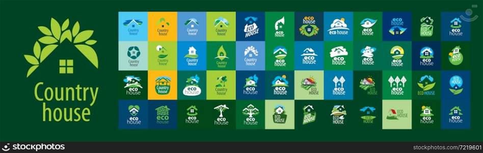 A set of vector Country House logos on a green background.. A set of vector Country House logos on a green background