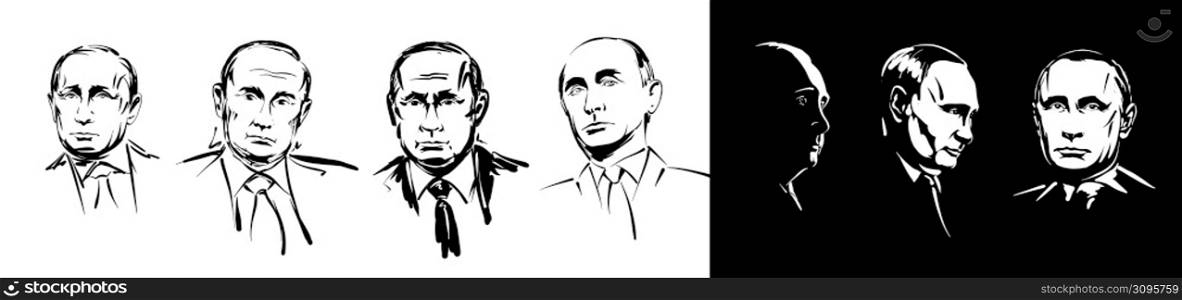 A set of vector drawings of Vladimir Putin the President of Russia.. A set of vector drawings of Vladimir Putin the President of Russia