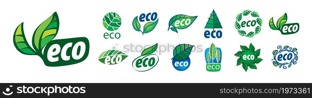 A set of vector eco icons on a white background.. A set of vector eco icons on a white background