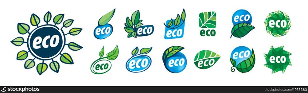 A set of vector eco icons on a white background.. A set of vector eco icons on a white background