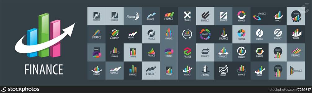 A set of vector Finance logos on a gray background.. A set of vector Finance logos on a gray background