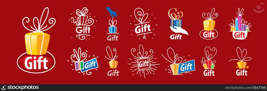 A set of vector gift icons on a red background.. A set of vector gift icons on a red background