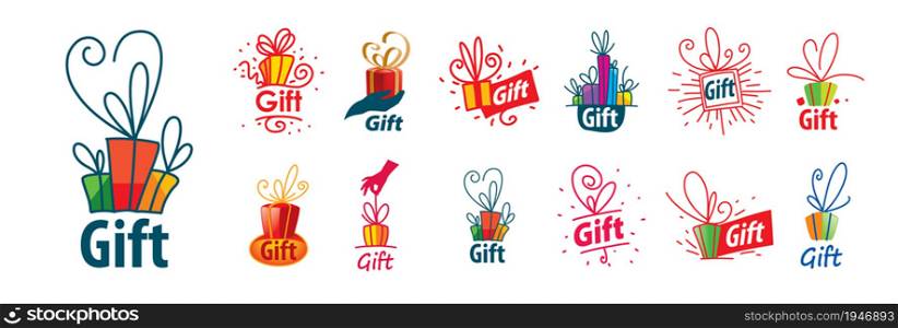 A set of vector gift logos on a white background.. A set of vector gift logos on a white background