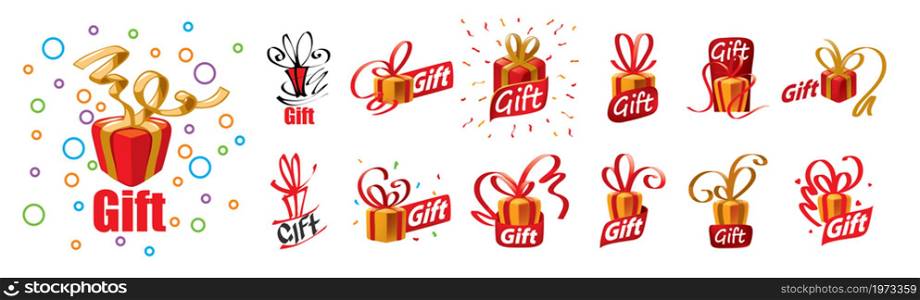 A set of vector gift logos on a white background.. A set of vector gift logos on a white background