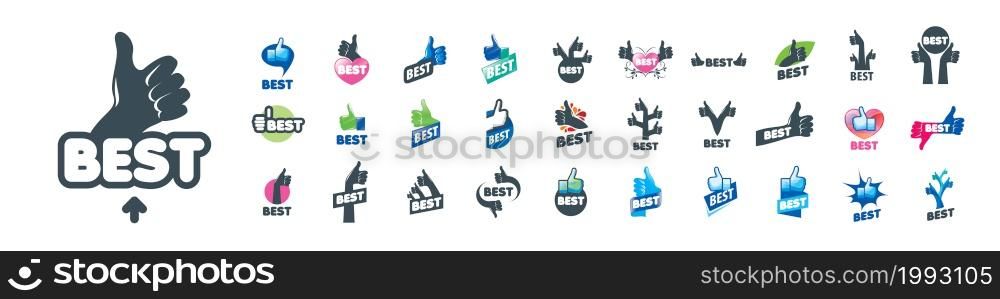 A set of vector hand icons in the form of likes.. A set of vector hand icons in the form of likes