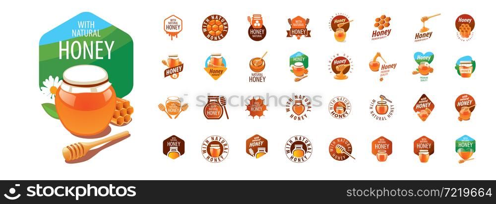 A set of vector honey logos on a white background.. A set of vector honey logos on a white background