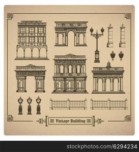 A set of vector images of urban retro buildings