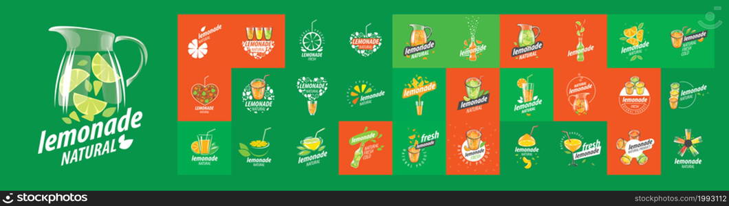 A set of vector Lemonade logos on different colored backgrounds.. A set of vector Lemonade logos on different colored backgrounds