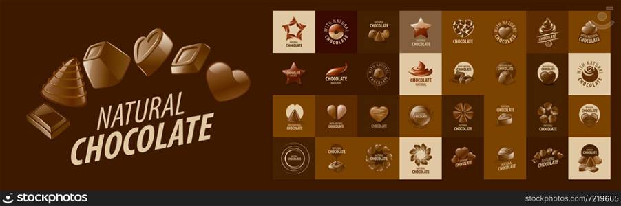 A set of vector logos chocolate on a brown background.. A set of vector logos chocolate on a brown background