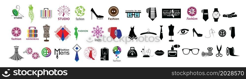 A set of vector logos clothing and accessories on a white background.. A set of vector logos clothing and accessories on a white background