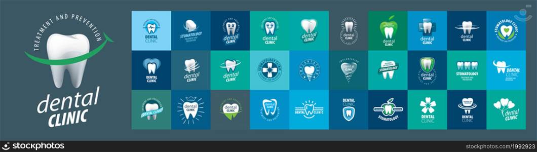 A set of vector logos Dentistry on different colored backgrounds.. A set of vector logos Dentistry on different colored backgrounds
