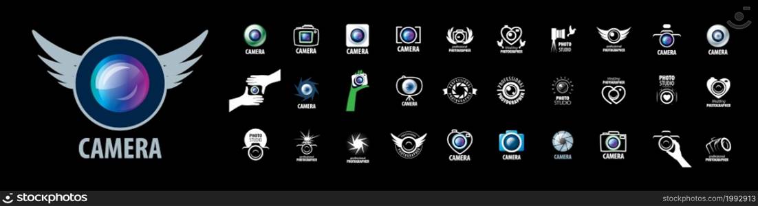 A set of vector logos for professional photographers on a black background.. A set of vector logos for professional photographers on a black background