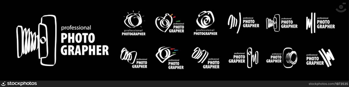 A set of vector logos for the photographer on a black background.. A set of vector logos for the photographer on a black background