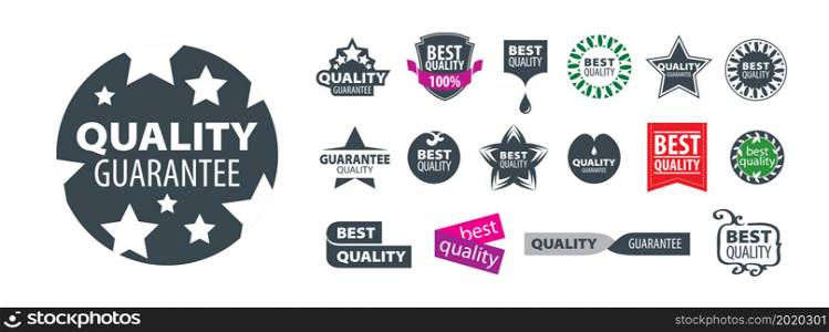 A set of vector logos Guarantee the best quality on a white background.. A set of vector logos Guarantee the best quality on a white background