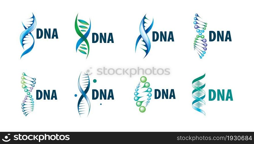 A set of vector logos in the shape of a DNA spiral.. A set of vector logos in the shape of a DNA spiral