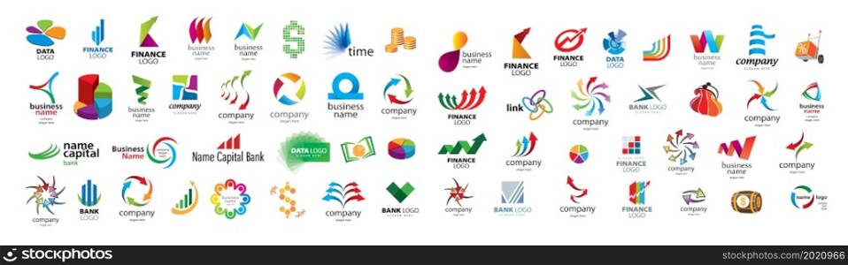 A set of vector logos of banks and finance on a white background.. A set of vector logos of banks and finance on a white background