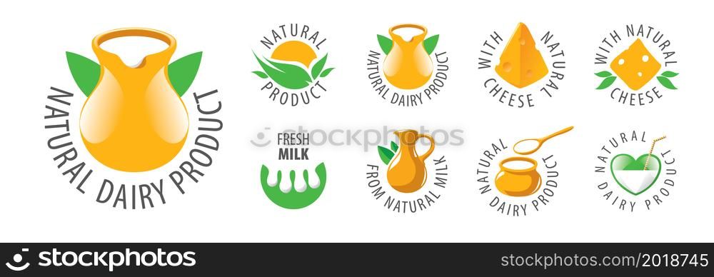 A set of vector logos of Dairy products on a white background.. A set of vector logos of Dairy products on a white background