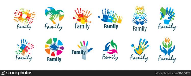 A set of vector logos with hand prints.. A set of vector logos with hand prints