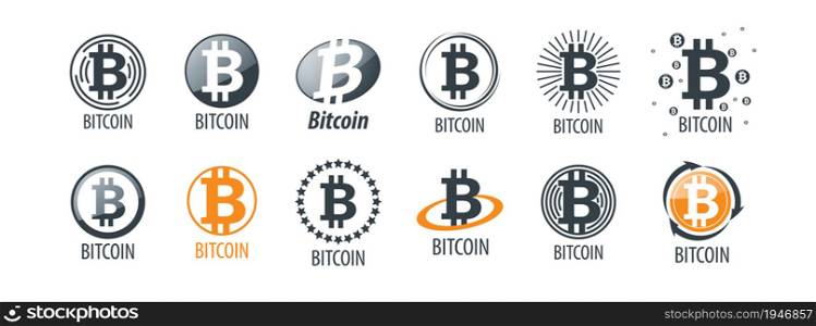 A set of vector logos with the image of Bitcoin.. A set of vector logos with the image of Bitcoin