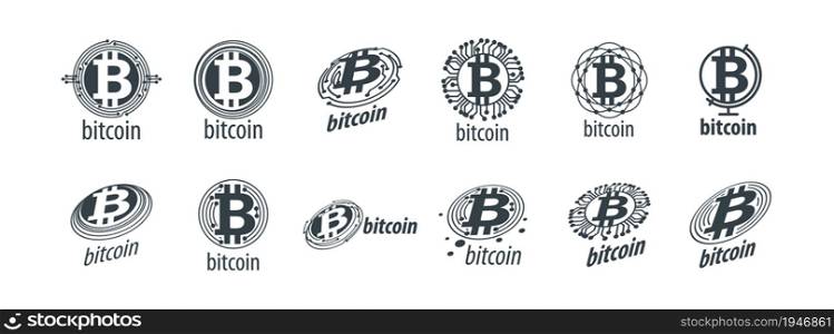 A set of vector logos with the image of Bitcoin.. A set of vector logos with the image of Bitcoin