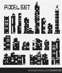 A set of vector pixel buildings