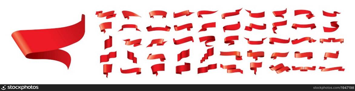 A set of vector red ribbons on a white background.. A set of vector red ribbons on a white background