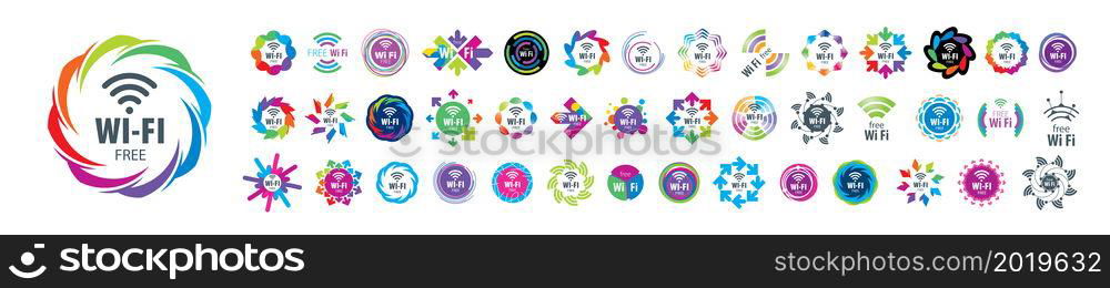 A set of vector Wi-Fi icons on a white background.. A set of vector Wi-Fi icons on a white background