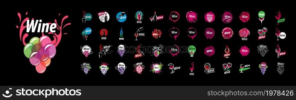 A set of vector Wine logos on a black background.. A set of vector Wine logos on a black background