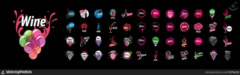 A set of vector Wine logos on a black background.. A set of vector Wine logos on a black background