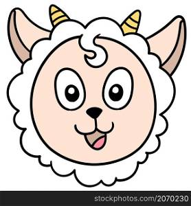 a sheep head with a cute smiling face with two horns