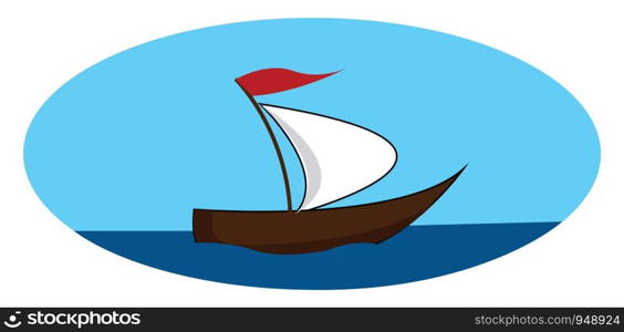 A ship in the middle of a sea, vector, color drawing or illustration.