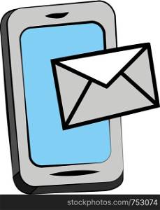 A sign of letter or envelope over a cellphone screen is depicting image of an incoming or outgoing email communication vector color drawing or illustration