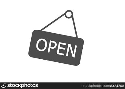 A sign with the inscription open. A sign on the door or shop window. Flat style