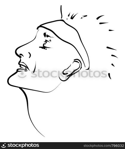A silhouette of a human, with hair strands, with headband, vector, color drawing or illustration.