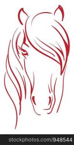A silhouette of a red colored horse, vector, color drawing or illustration.