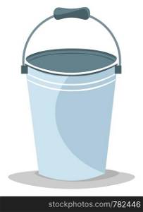 A silver bucket with a handle, vector, color drawing or illustration.