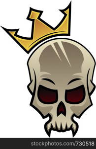 A Skeleton face with a crown on head, vector, color drawing or illustration.