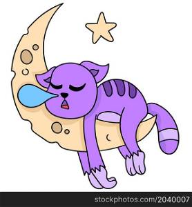 a sleeping cat snoring in the crescent moon space