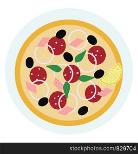 A slice of pizza with toppings vector or color illustration