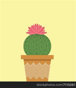 A small cactus in a pot with a beautiful flower vector color drawing or illustration