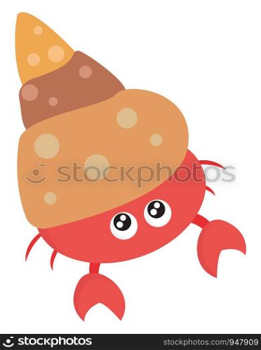 A small crab with shell which has lot of dots on it , vector, color drawing or illustration.