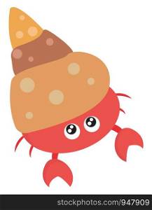 A small crab with shell which has lot of dots on it , vector, color drawing or illustration.